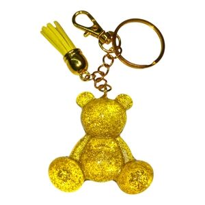 Yellow Golden Glitter Bear Tassel Key Chain Bag Accessory Custom Made Resin